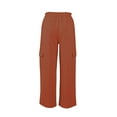 thumbnail image 4 of Linen Pants Women Elastic High Waisted Drawstring Cargo Pants Baggy Wide Leg Pant Casual Beach Pant, 4 of 6