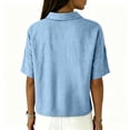 thumbnail image 6 of Fgvctg Cotton Linen Polo Shirt Half Button Placket Placket Lightweight Gauze Tees Elbow-Length Sleeve Blouses Lightweight Linen Loose Linen Tunic Casual Tops Plus Size Blouse Light Blue 2XL, 6 of 7