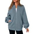 thumbnail image 2 of Women'S Fall Fashion Oversized Sweatshirt Jackets with Zipper Casual Long Sleeve Outerwear Winter Outfits Lake Blue S, 2 of 10