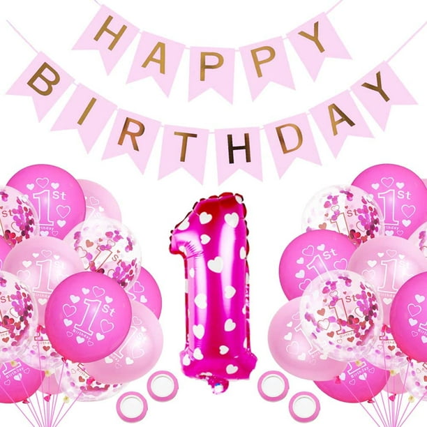 Décoration d'anniversaire 1 an garçon, décoration 1er anniversaire, ballon  bleu confettis pour 1er anniversaire anniversaire d'enfants Joyeux anniversaire  décoration premier anniversaire (rose) (A) 