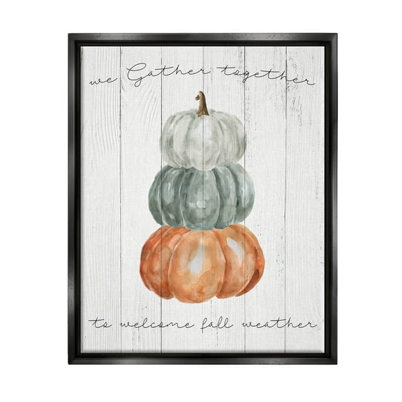 Stupell Industries Gather Together Fall Weather Pumpkins Graphic Art Jet Black Floating Framed Canvas Print Wall Art, Design by Livi Finn