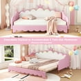 thumbnail image 4 of Bellemave Extendable Twin Size Upholstered Daybed with LED Light Princess Sofa Bed Frame with Crown-shaped Headboard and Armrest PU Leather Upholstered Daybed for Living Room, Bedroom, Pink, 4 of 11