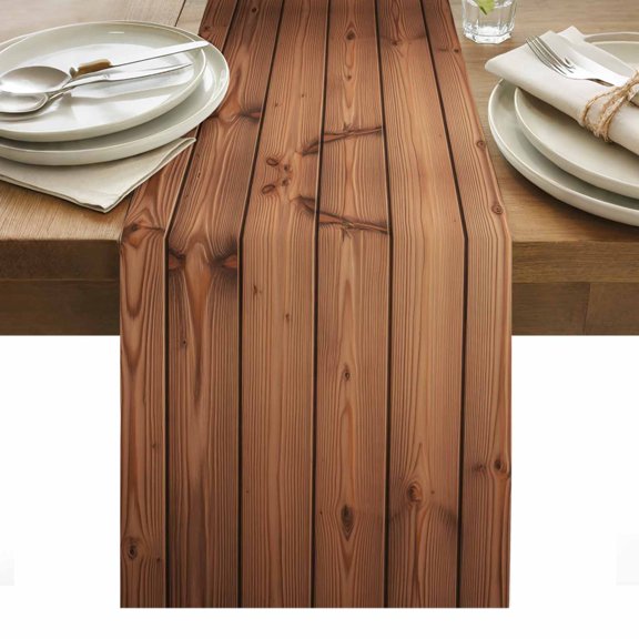 Brown Wooden Grain Table Runner - 72 Inch Long, Kitchen Dining Table Runner Dresser Scarves, Farmhouse Country Vintage Texture Farmhouse Decor for Coffee Tables Wedding Party Banquet