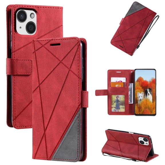 Feishell for iPhone 13 Mini Phone Case,Wallet Case for Women Men,[RFID Blocking]Shockproof Durable PU Leather Magnetic Closure Credit Card Slots Purse Flip Kickstand Classic Style,Red
