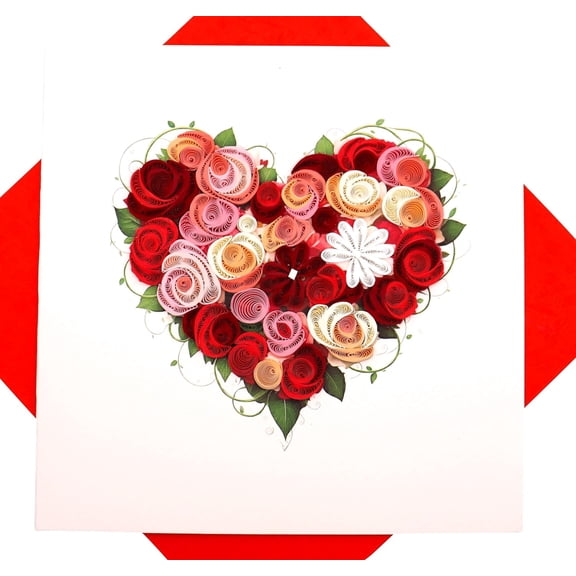 Blooming Heart, quilling art greeting card for birthday, valentine's day, mother's day, anniversary, thank you, get well, 6" x 6"