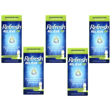 Refresh RELIEVA Preservative-Free Lubricant Eye Drops for Sensitive Eyes, 0.33 FL OZ (10 ml) - 5 Pack
