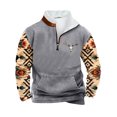 thumbnail image 2 of PNTUTB Men's Fleece Stand-up Collar Quarter Zip Casual Retro Ethnic Print Warm Pullover Sweatshirts with Pocket, 2 of 5