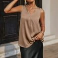 thumbnail image 2 of Mrat Classic Camisoles Women's Sleeveless Solid Color V-Neck Satin Casual Fashion Loose Vests Tops Classic Camisoles S-427 Khaki S, 2 of 4