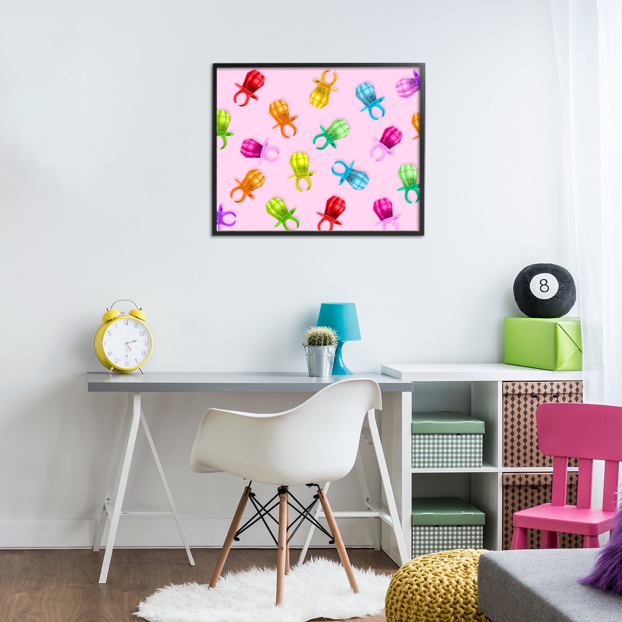 Stupell Industries Candy Gem Ring Party Pattern Black Framed Giclee Art, design by LISH Creative