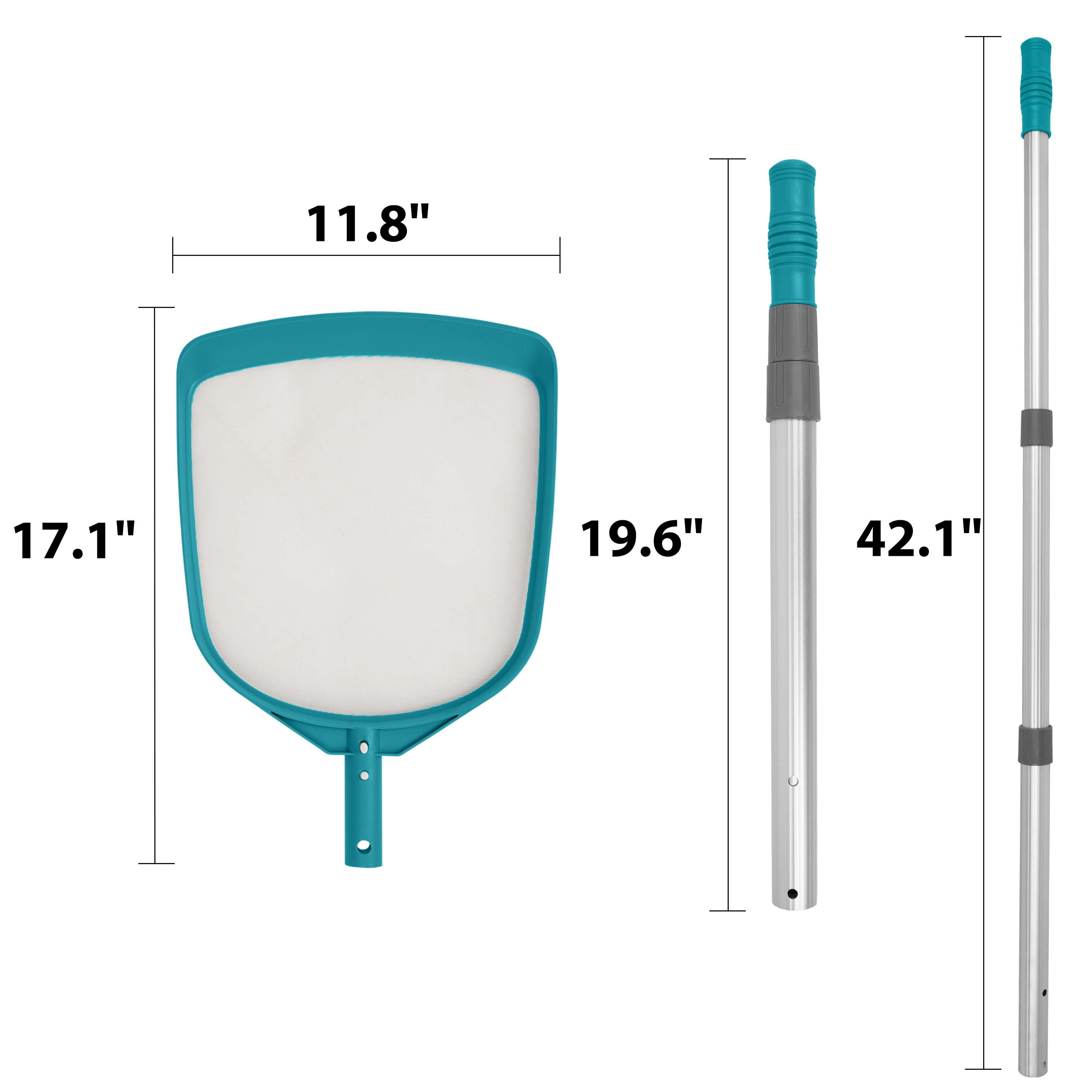 Bluescape Teal & Gray Pool Skimmer Net with 42 inch Aluminum Pole for Effective Debris Removal