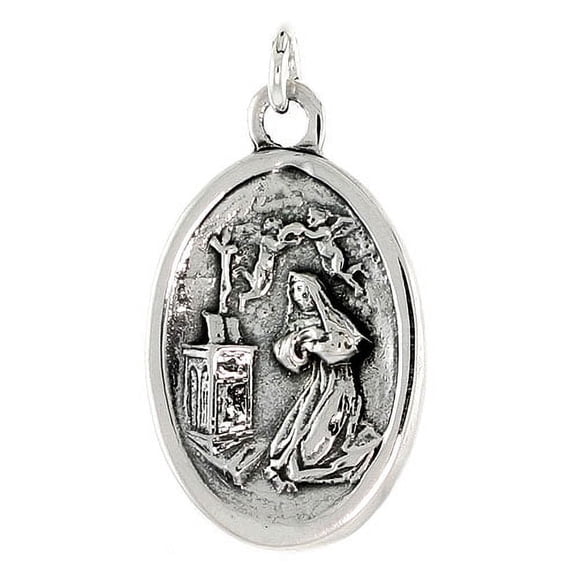 Sterling Silver Mary Magdalene Medal Pendant Oxidized finish Oval 1 inch