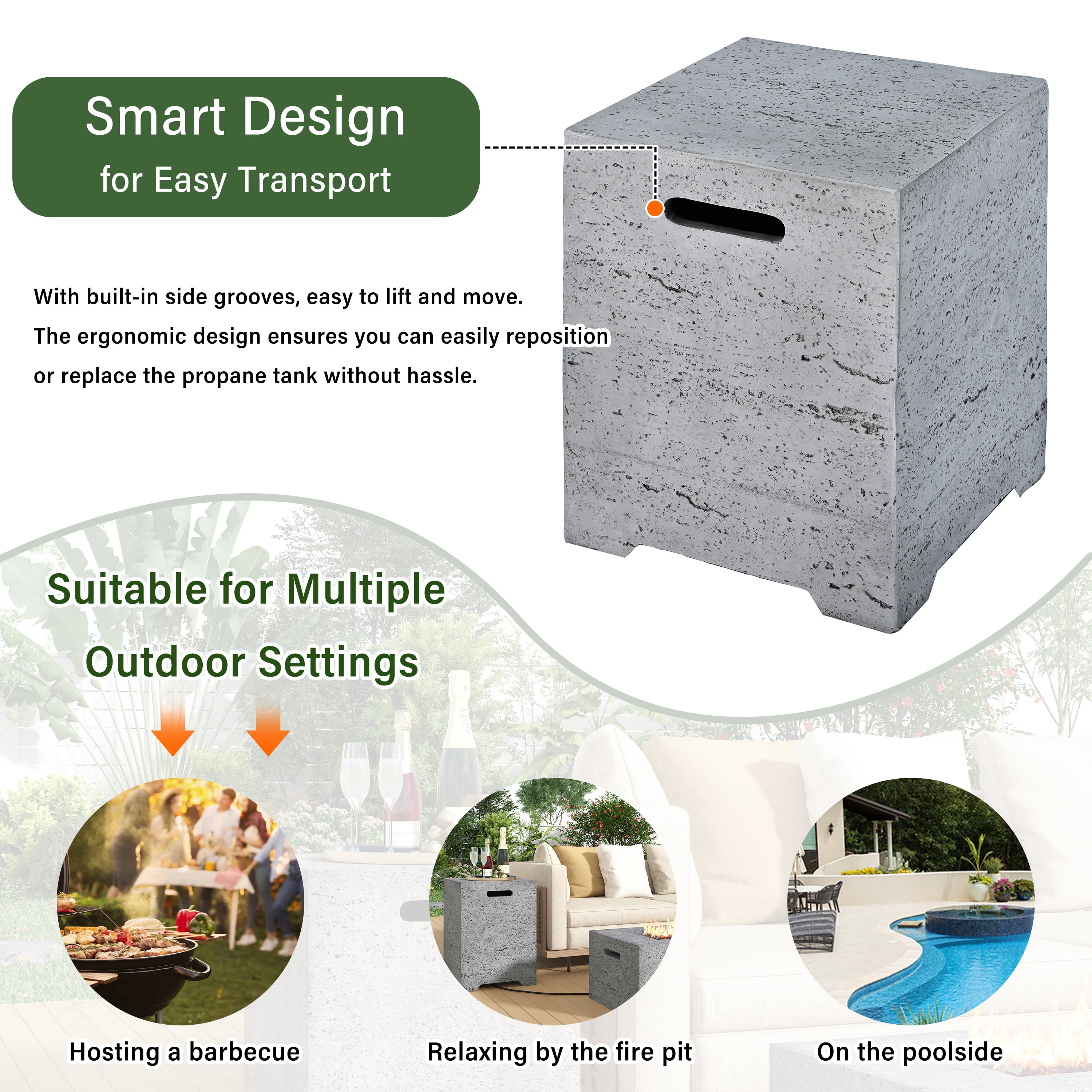 Mintazer 15.75" Outdoor Propane Tank Cover Table with Side Handles & Protective Cover for Patio Backyard, No Assembly Needed, Dark Gray