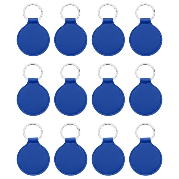 Uxcell Sublimation Blank Keychains, 12Pcs Round Keychain Blanks Bulk PU Leather Heat Transfer Key Chains, Dark Blue