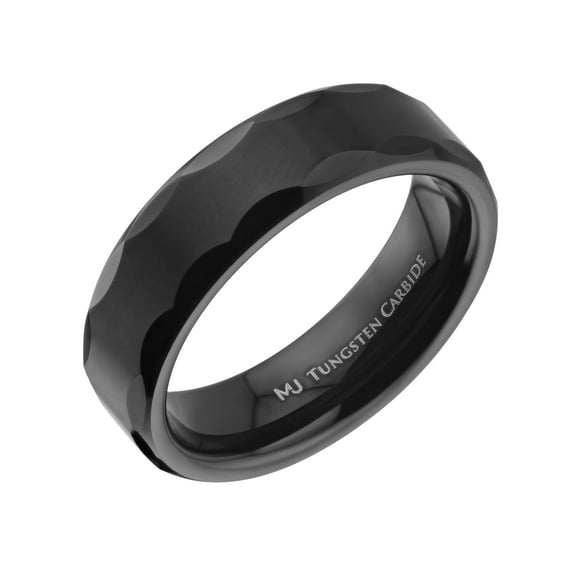 Tungsten Carbide 6mm Geometric Multi Faceted Band Black Plated Finish Ring Size 8