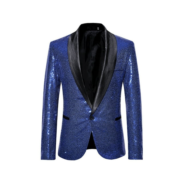 Gupgi Men Shiny Sequins Blazer One Button Tuxedo Jacket Party Wedding Banquet Prom Coat