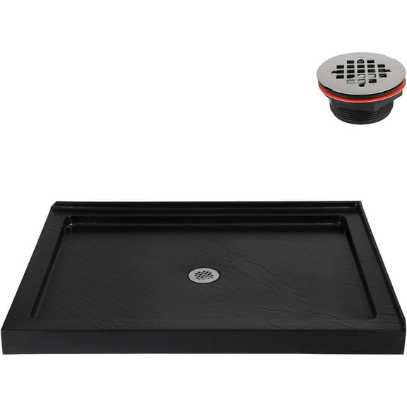 Streamline NTM-690-48BL-CR 48 in. x 36 in. Corner Acrylic Shower Base in Matte Black with Center Drain, Drain Included