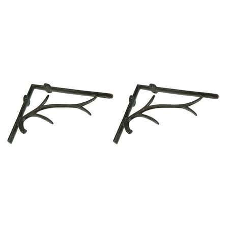 - Set of 2 Rustic Brown Cast Aluminum Deer Antler Shelf Wall Brackets