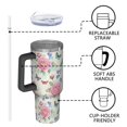 thumbnail image 4 of 40oz Pioneer Flower Floral Print Pattern Insulated Tumbler with Handle, BPA-Free Leak Proof Lid and Straws, Double Wall Vacuum, Hot 12h/Cold 34h, 4 of 6