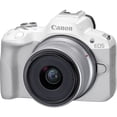 thumbnail image 2 of Canon EOS R50 Mirrorless Camera with 18-45mm Lens | White Bundle with Canon 200ES EOS Shoulder Bag + Transcend 64GB 330S UHS-I SDXC Memory Card (3 Items), 2 of 9