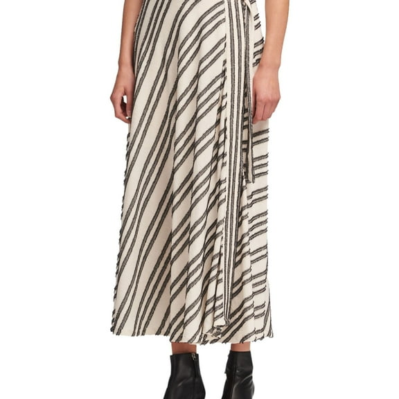 DKNY Womens Eyelash Stripe Maxi Skirt, Off-White, 16