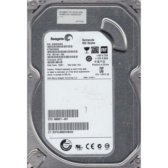 ST500DM002, W2A, WU, PN 1BD142-320, FW HP73, Seagate 500GB SATA 3.5 Hard Drive