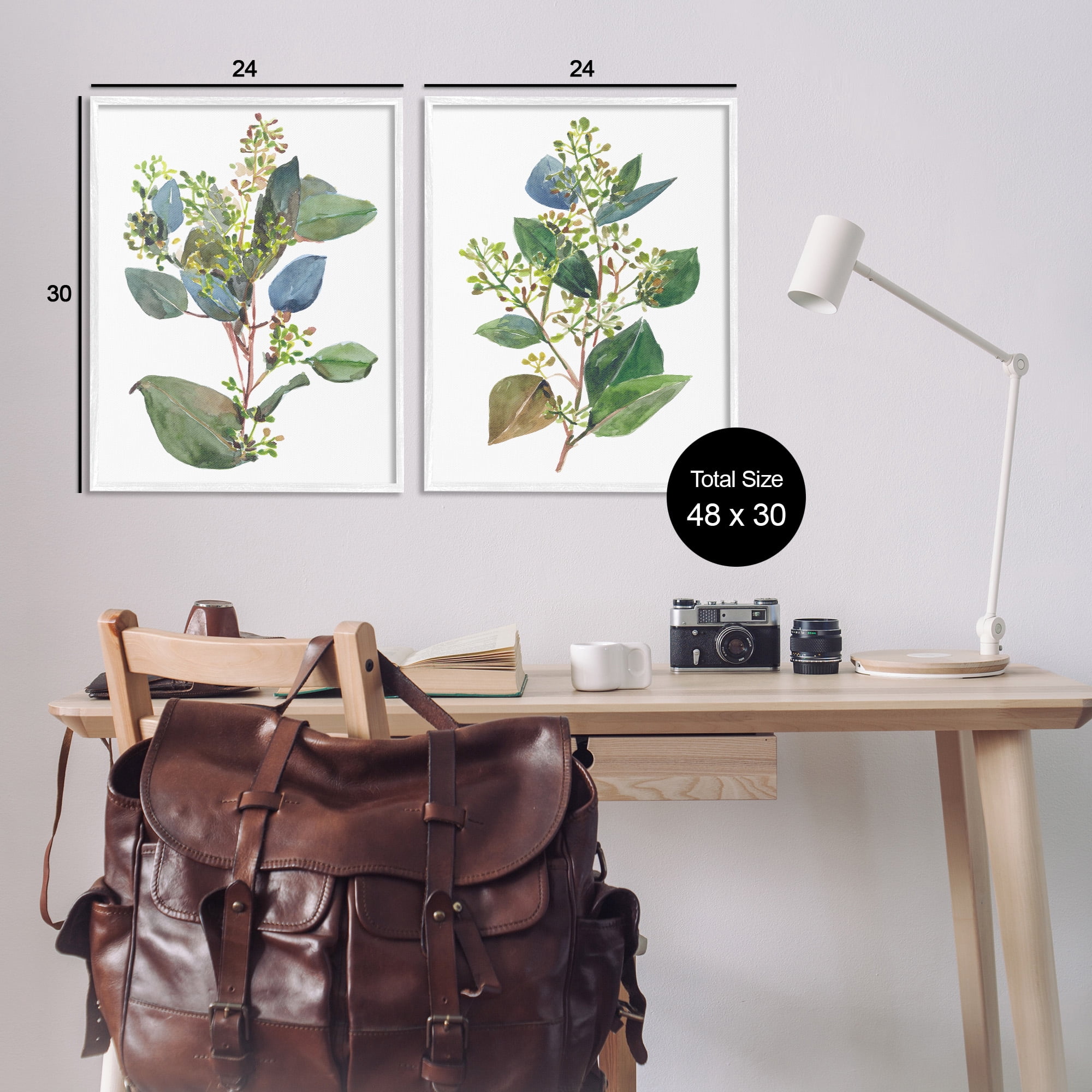 Stupell Industries Soft Eucalyptus Plant Ombre Leaves Botanical & Floral Painting White Framed Art Print Wall Art, 24 x 30, Set of 2