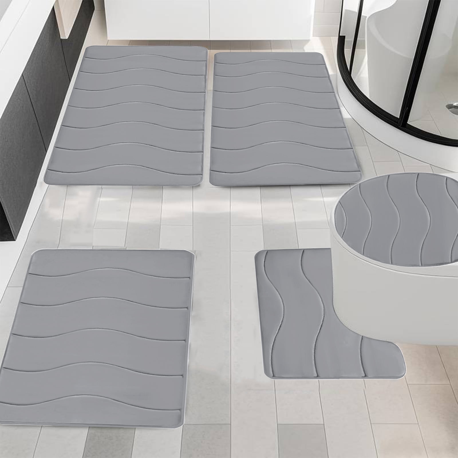 Outoloxit Bathroom Rugs Sets 3 Piece, Foam Bath Mat 5 Set Bathroom Rugs for 5 Pcs Toilet Mats Universal Soft Comfortable Water Absorption Non-Slip Thick Machine Washable Easier to Dry Dark