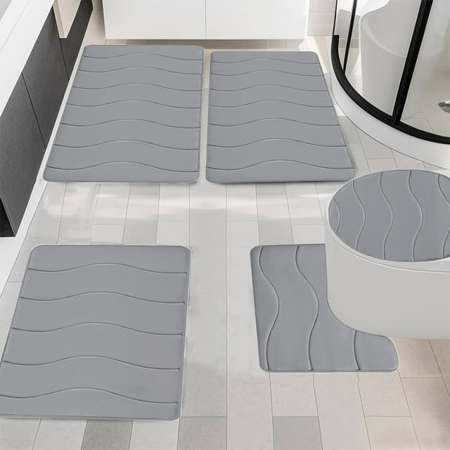 Premium 5-Piece Bath Mat Set | Velvet Fleece & Memory Foam | Non-Slip Rubber Backing | Machine Washable Water Absorbent Bathroom Rugs | 16x24", 16x20", 15x17" | Multiple Colors Available