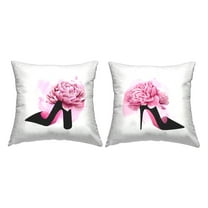 Stupell Industries Glam Fashion Heels Black Flower Shoes Pink, 18 x 7 x 18, Decorative Pillows, (Set of 2)