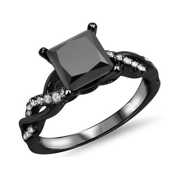 Dreamofdazzles Jewels 2.40Ct Princess Cut Black & White Diamond Engagement Wedding Crissover Band Ring 14K Black Gold Plated 925 Sterling Silver For Women's -5