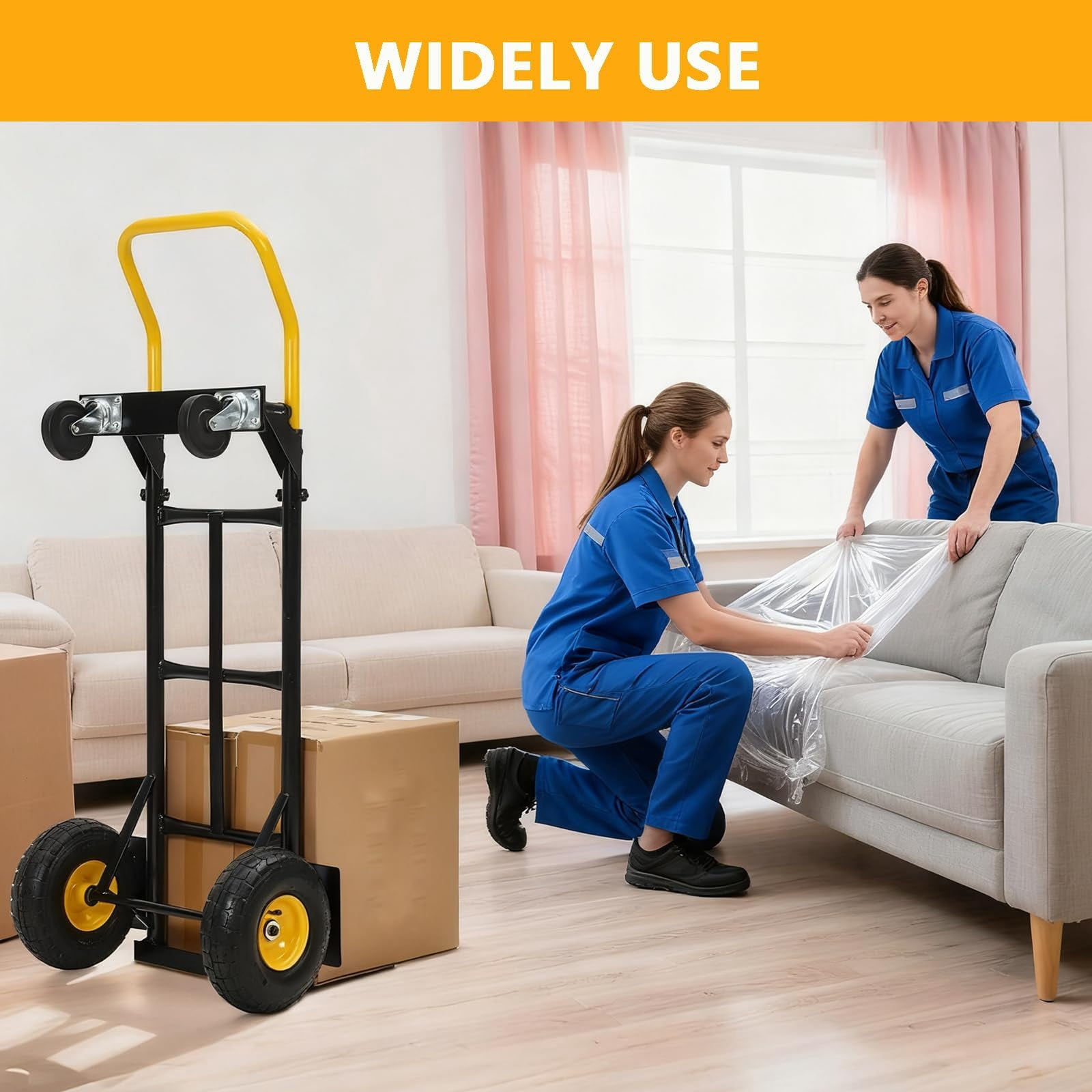 2-in-1 Convertible Hand Truck, 800 lbs Heavy Duty Dolly Cart, Folding Metal Frame with 4 Wheels, Ideal for Moving, Warehouse, Garden and Shopping