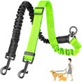 thumbnail image 1 of SlowTon Double Dog Leash Coupler, No Tangle 360Â° Swivel Dual Leashes for Walking 2 Dogs, Adjustable Length Reflective Splitter Leash for Training, Small, Medium & Large Two Dogs(Black&Green), 1 of 3