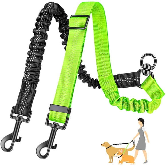 SlowTon Laisse Double pour Chien, Sans Enchevêtrement, Pivotante à 360°, pour Marcher, 2 Chiens, Longueur Réglable, Laisse Réfléchissante pour l'Entraînement, Petits, Moyens et Grands Chiens (Noir&Vert)