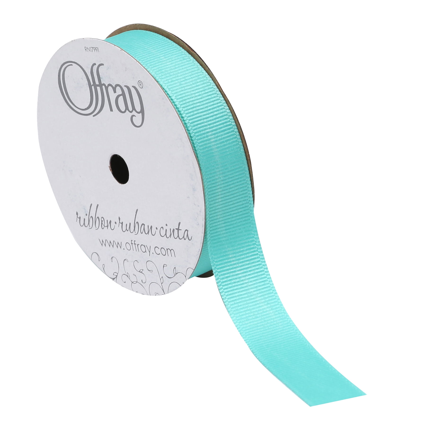 Offray Ribbon, Aqua Blue 5/8 inch Grosgrain Polyester Ribbon for Sewing, Crafts, and Gifting, 18