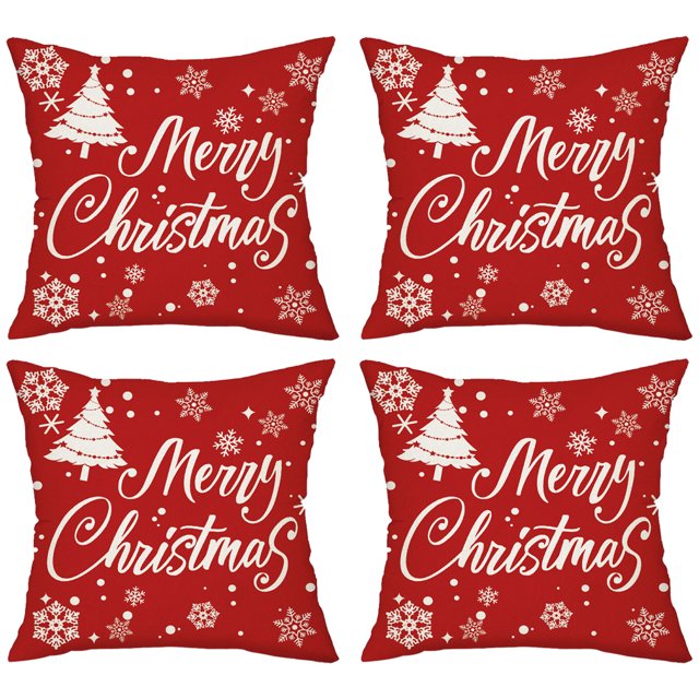 4 piezas de almohada navideña con forma de copo de nieve, alce y árbol de Navidad