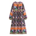 thumbnail image 2 of Spring Summer Women Tie Neck Ethnic Floral Print  Beach Bohemian Maxi Dresses Ladies Ruffles Pleated Boho Dress Robe Vestidos, 2 of 5