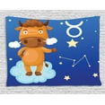thumbnail image 1 of Zodiac Taurus Tapestry, Cartoon Bull Character on Blue Cloud in Sky with Stars Constellation and Sign, Wall Hanging for Bedroom Living Room Dorm Decor, 80W X 60L Inches, Multicolor, by Ambesonne, 1 of 2