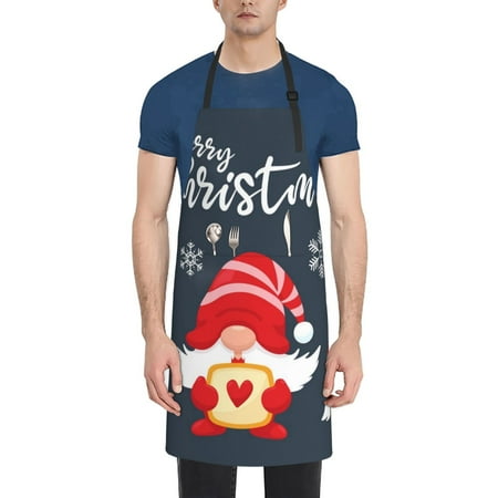 

Tebeau Cute Christmas Gnomes (2) Print Waterproof Cooking Aprons Adjustable Bib Soft Chef Apron with 2 Pockets for Men Women