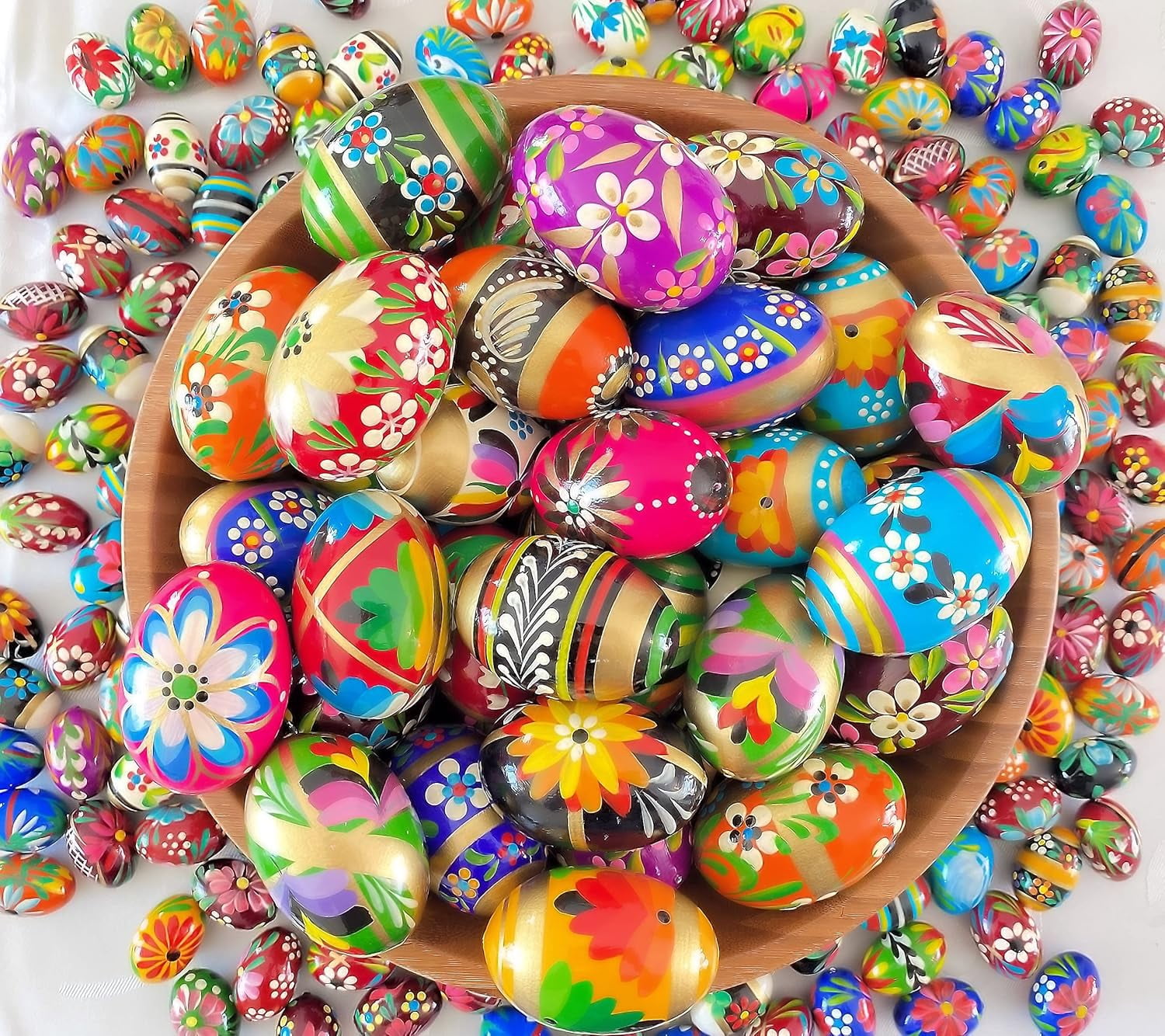 Polish Easter Handpainted Wooden Eggs (Pisanki) Decorative Eggs for Easter - Set of 6 Large Eggs