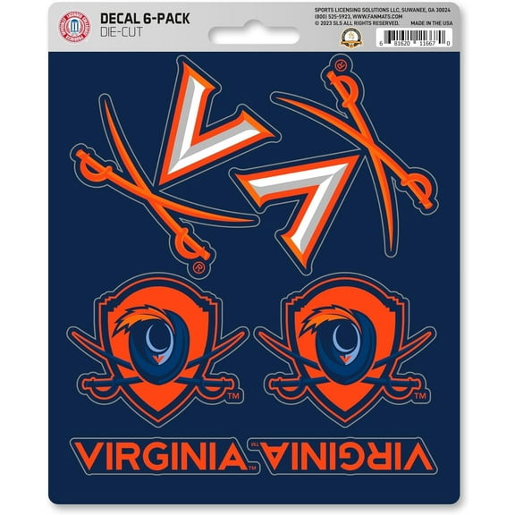 University of Virginia Cavaliers 6-Piece Decal Sticker Set, 5x6 Inch Sheet, Gift for football fans for any hard surfaces around home, automotive, personal items