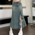 thumbnail image 2 of WTOBBY Women's Mermaid Denim Skirt High Waist Fishtail Hem Irregular Wave Slit Design Stretchy Solid Color Mid Calf Length,Light Blue M, 2 of 4