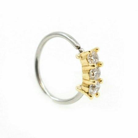 20g Bendable Body Jewelry Hoop Ring With 3 Round CZ Surgical