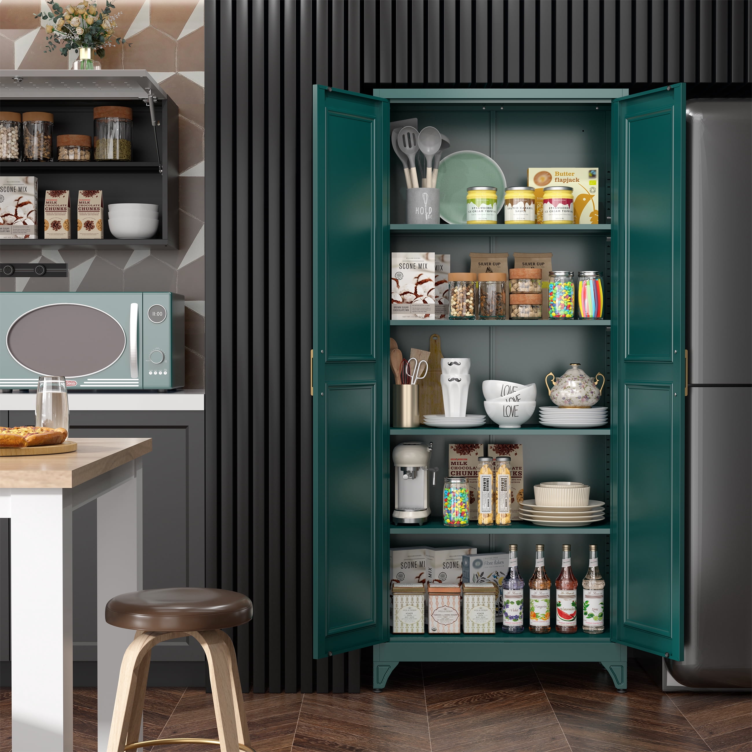Polup 75" H Metal Modern Kitchen Storage Cabinet with 4 Adjustable Shelves Green