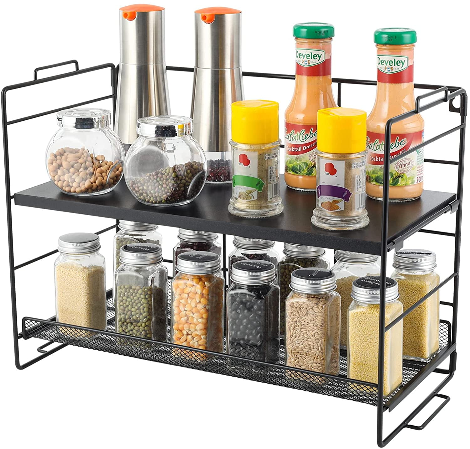 2 Tier Metal Storage Organizer Hanging Spice Racks For Wall