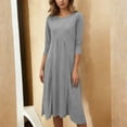 thumbnail image 2 of Afdoent Women's Dresses Elegant Knit Dress Classic Crew Neck Short Sleeves Casual Soft Solid Color Knit Midi Dress For Everyday Outfits Comfortable Boho Beach Dress, 2 of 4
