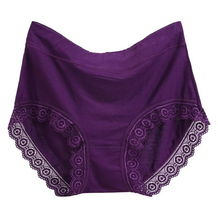 Blphud Womens Underwear Womens Womens Panties Lace Pack Women Solid plus Size Underwear Mid High Waist Comfortable and Breathable Elderly Mother Briefs Ladies Briefs XXXL