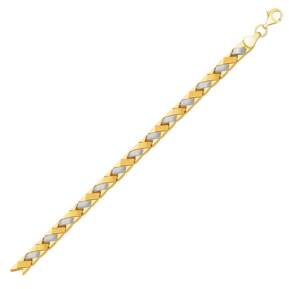 14k Two-Tone Gold Fancy Weave Bracelet with Contrasting Finish 7.25 in