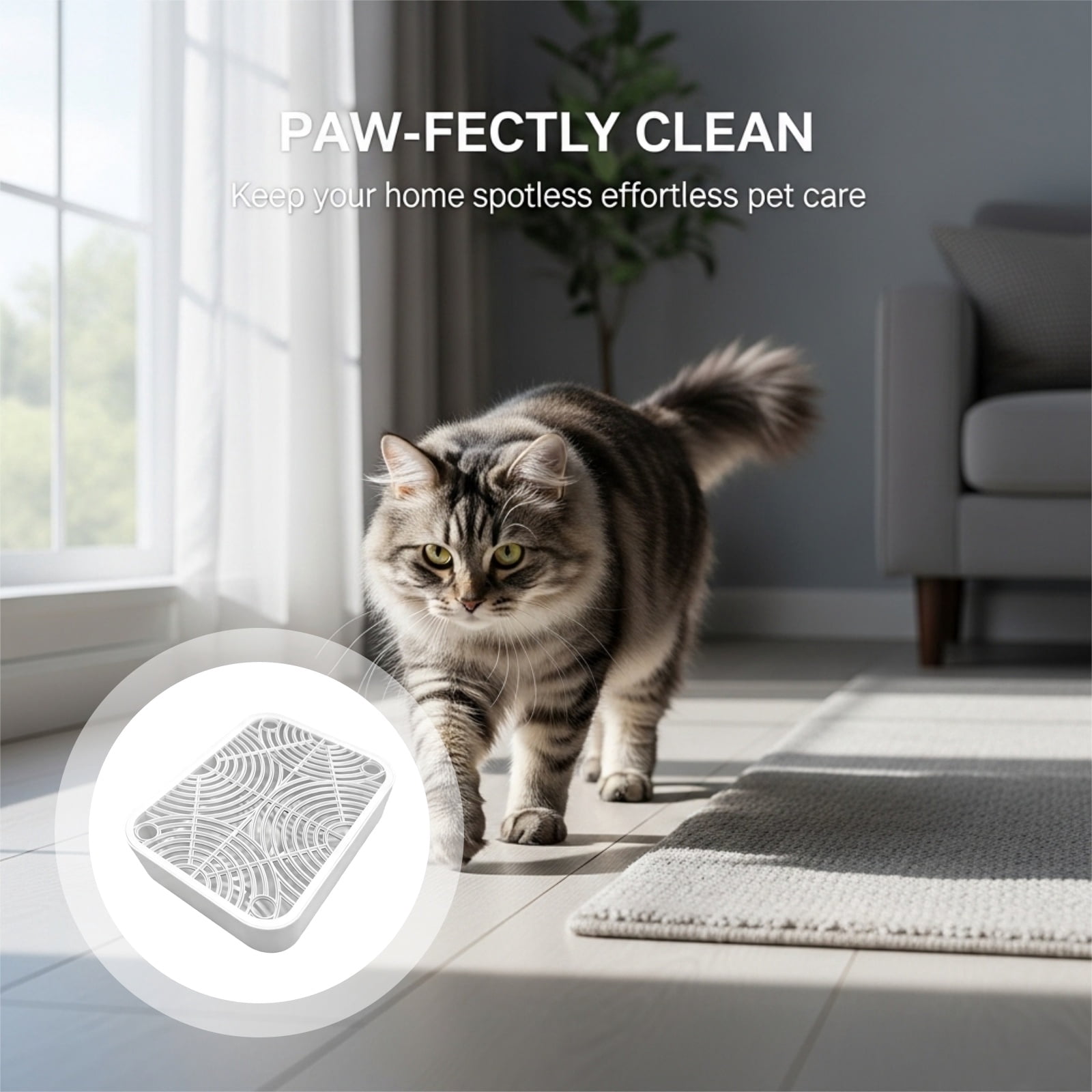 Cat Litter Mat with Filter - Washable Litter Box Ramp Traps Mess, Anti-Slip Base Prevents Tracking & Scattering, Easy Clean White Design