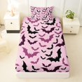 thumbnail image 3 of Feelyou Spooky Pink Bat Twin Sheets, Happy Halloween Animal Bedding, 3-Piece, 1 Flat Sheet, 1 Fitted Sheet and 1 Pillowcase, 3 of 5