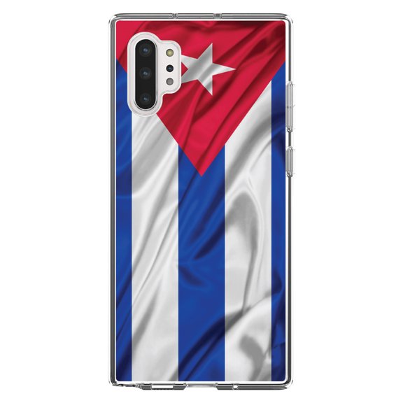 DistinctInk Clear Shockproof Hybrid Case for Galaxy Note 10 PLUS (6.8" Screen) - TPU Bumper, Acrylic Back, Tempered Glass Screen Protector - Red White Blue Cuban Flag Cuba